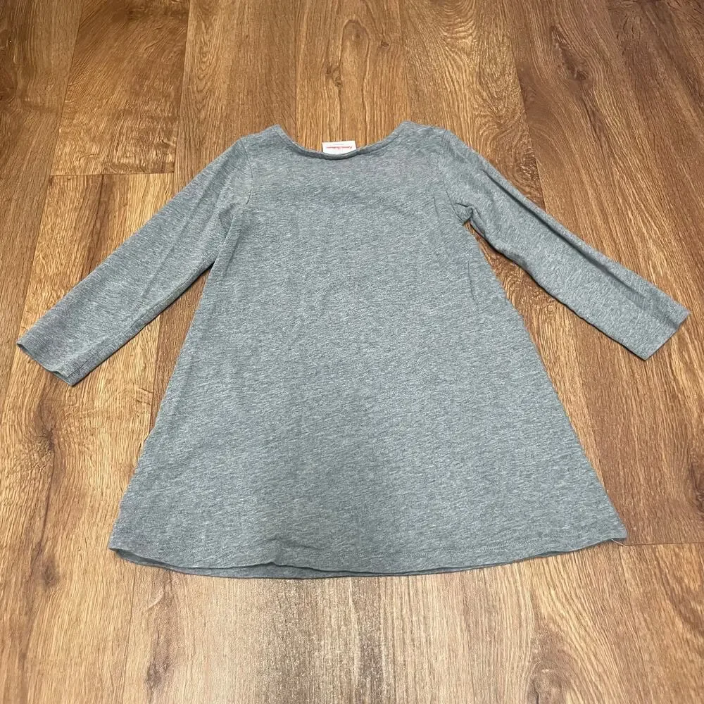 Hanna Andersson Girls Gray Long Sleeve Cotton Dress Fox Pocket Size 4 Toddler